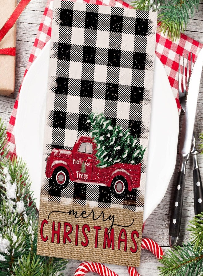 JarThenaAMCS مناديل جارثينا إيه إم سي إس لضيوف عيد الميلاد، 80 قطعة، بنقشة مربعات سوداء وبيضاء، مزينة برسومات شاحنة عيد الميلاد، مناديل ورقية للاستخدام مرة واحدة، مثالية لعشاء حفلات عيد الميلاد. - Image 3